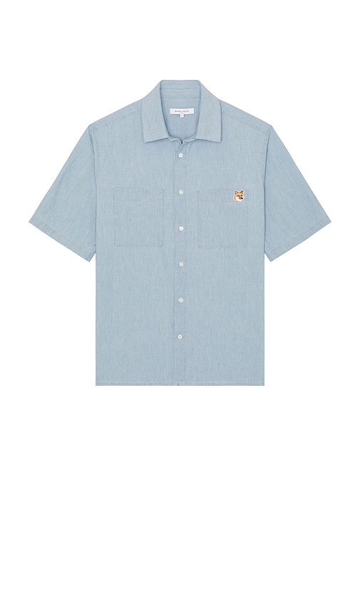 Maison Kitsune Relaxed Short Sleeve Shirt in Blue. Size M, S