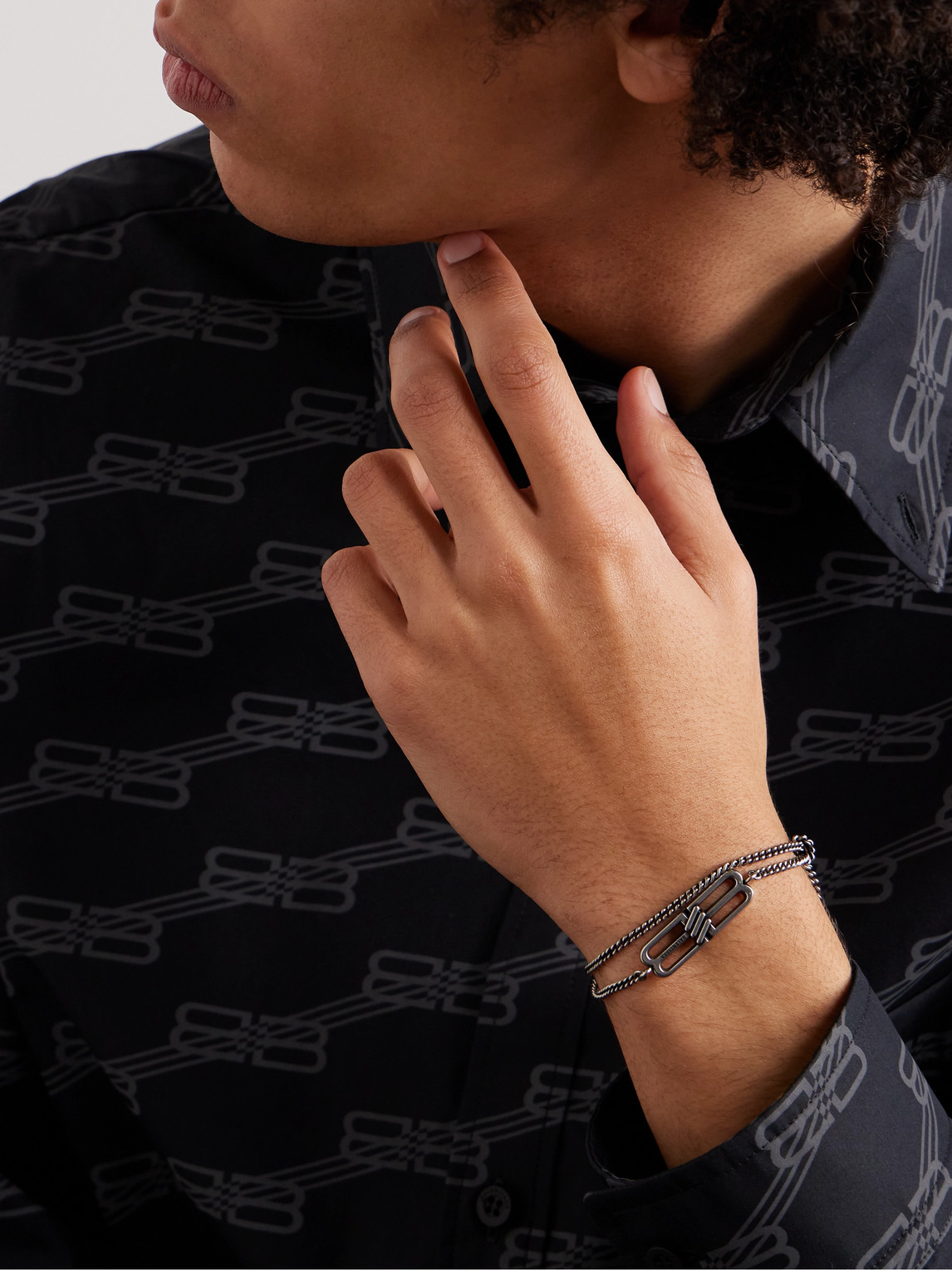 Balenciaga | Icon Burnished Silver-Tone Bracelet | Men